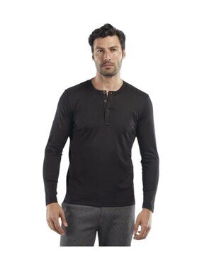 Raffi The Derek Henley Sweater Mens Black Knit Long Sleeve 3 Button Pullover XXL